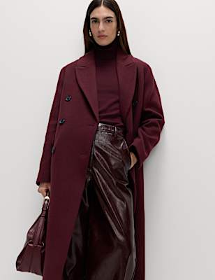 Double Breasted Longline Coat With Wool