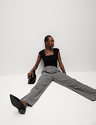 Printed Elasticated Waist Wide Leg Trousers