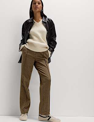Jersey Twill Checked Straight Leg Trousers