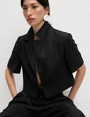 Linen Twill Rich Cropped Short Sleeve Jacket