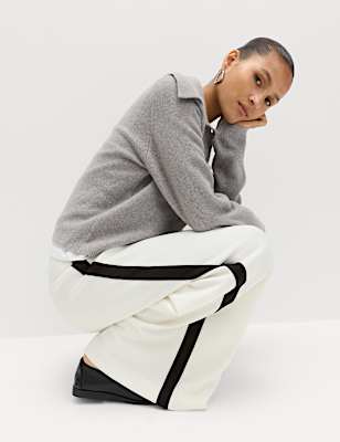 Pique Side Stripe Wide Leg Trousers