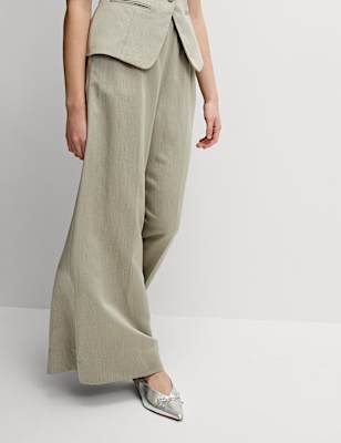 Linen Blend Twill Palazzo Trousers