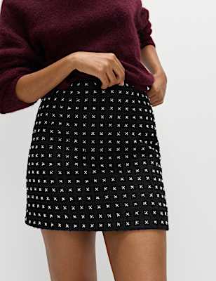 Tweed Embellished Mini A-Line Skirt