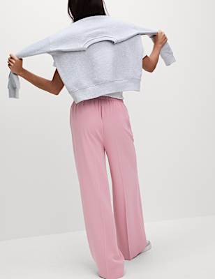 Crepe Elasticated Waist Wide Leg Trousers