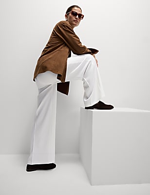 Crepe Elasticated Waist Wide Leg Trousers