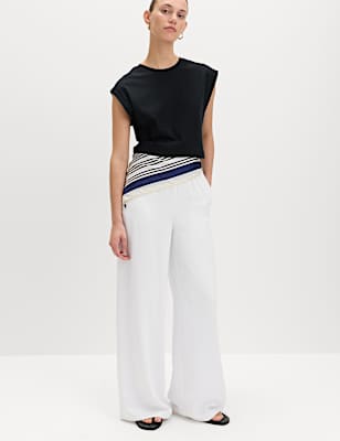 Crepe Elasticated Waist Wide Leg Trousers