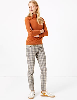Mia Zip Checked Slim Ankle Grazer Trousers