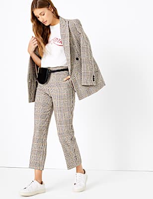 Evie Checked Straight Leg 7/8th Trousers