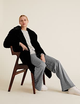 Jersey Dogtooth Wide Leg Trousers