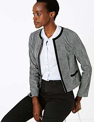 Jersey Slim Checked Short Jacket
