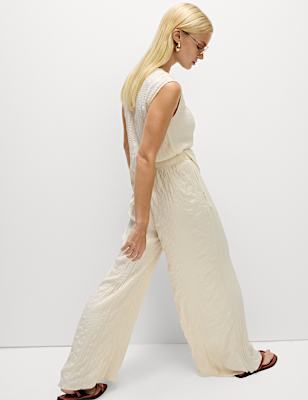 Plisse Wide Leg Trousers