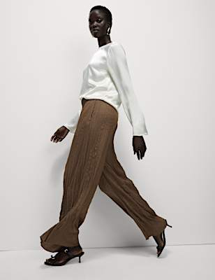 Plisse Wide Leg Trousers