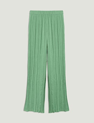 Plisse Wide Leg Trousers