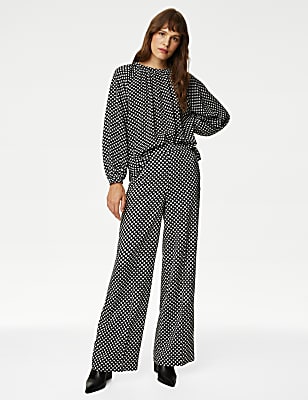 Satin Polka Dot Wide Leg Trousers