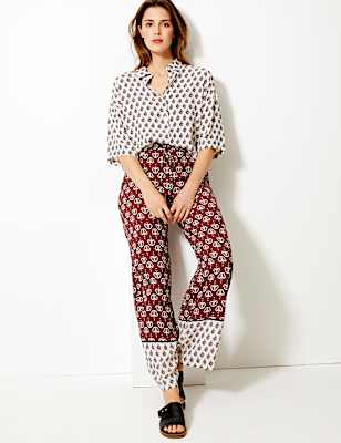 Printed Wide Leg High Waist Trousers