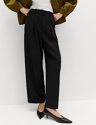 Woven Barrel Leg Trousers with Stretch