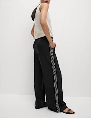 Woven Side Stripe Wide Leg Trousers