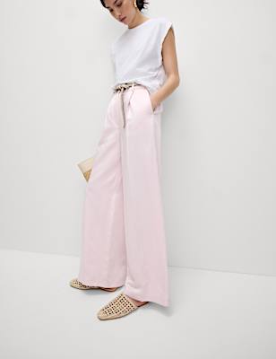 Sheen Linen Twill Tailored Wide Leg Trousers