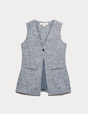 Linen Blend Striped Waistcoat