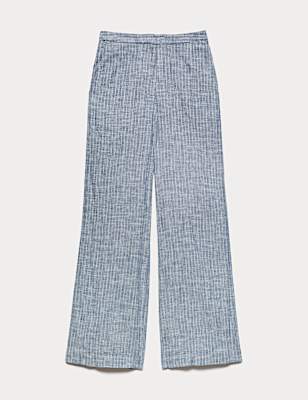 Linen Blend Pinstripe Wide Leg Trousers