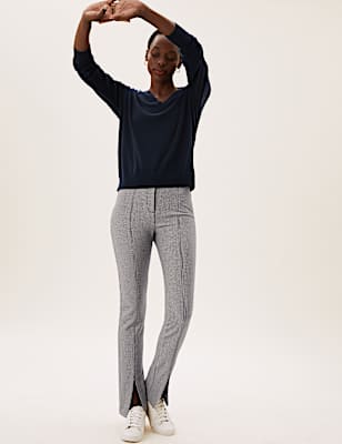 Checked Split Front Skinny Trousers