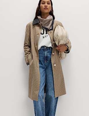 Checked Collared Car Coat