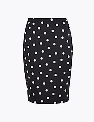 Jersey Polka Dot Knee Length Pencil Skirt