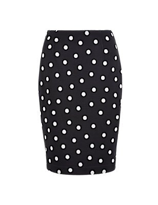 Jersey Polka Dot Knee Length Pencil Skirt