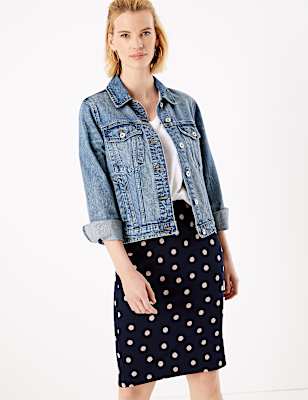 Polka Dot Jersey Pencil Skirt