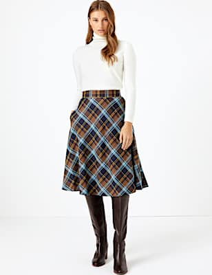 Checked A-Line Midi Skirt