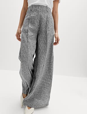 Pure Linen Checked Pleat Front Trousers