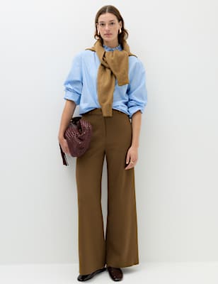 Tailored Side Tab Wide Leg Trousers