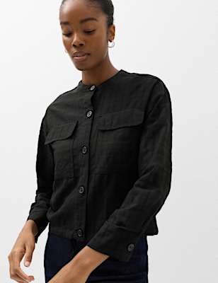 Checked Collarless Short Jacket