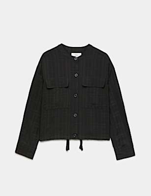 Checked Colarless Short Jacket