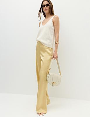 Satin Pull On Flared Trousers