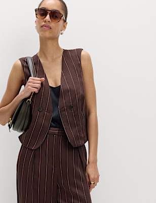 Linen Blend Sheen Pinstripe Waistcoat