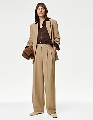 Pleat Front Relaxed Wide Leg Trousers