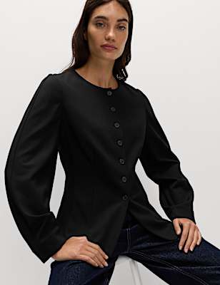 Ponte Collarless Tailored Jacket