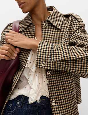 Checked Collared Short Jacket