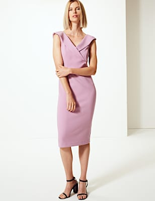 Double Crepe Short Sleeve Bodycon Dress