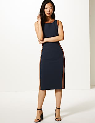 Colour Block Side Stripe Bodycon Midi Dress