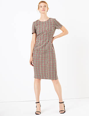 Checked Knee Length Bodycon Dress