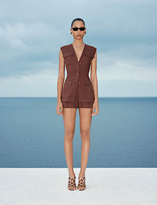 Belted Utility Longline Waistcoat with Linen