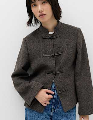 Textured Knot Button Detail Short Jacket