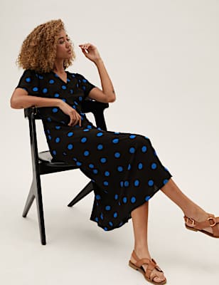 Polka Dot Button Through Midi Tea Dress