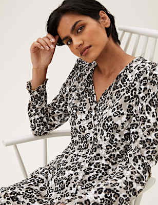 Animal Print Tie Neck Mini Skater Dress