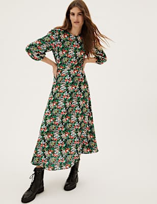 Floral Frill Detail Midaxi Tea Dress