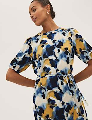 Printed Round Neck Midaxi Column Dress