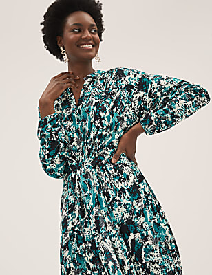 Animal Print Tie Front Midaxi Shirt Dress