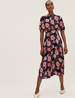 Floral Round Neck Midaxi Tea Dress